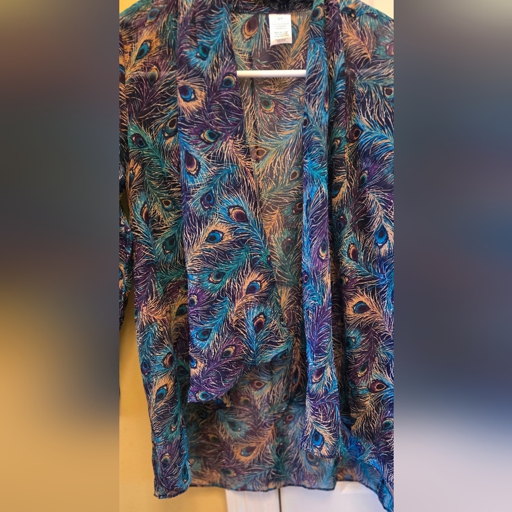 Peacock Feather Print  Women's Swim Coverup Open Front Boho